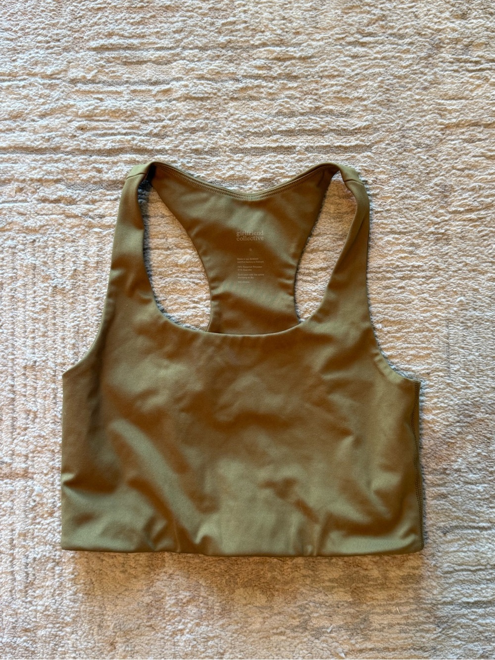 girlfriend collective olive green racerback sports bra